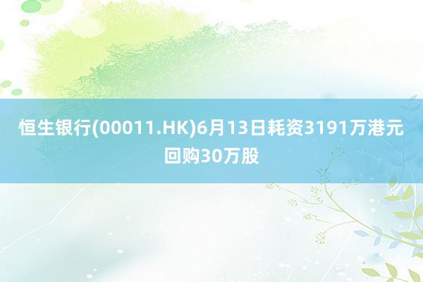 恒生银行(00011.HK)6月13日耗资3191万港元回购30万股