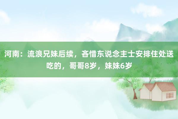 河南：流浪兄妹后续，吝惜东说念主士安排住处送吃的，哥哥8岁，妹妹6岁