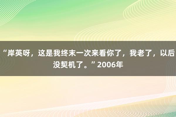 “岸英呀，这是我终末一次来看你了，我老了，以后没契机了。”2006年