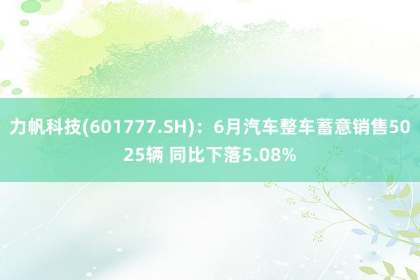 力帆科技(601777.SH)：6月汽车整车蓄意销售5025辆 同比下落5.08%