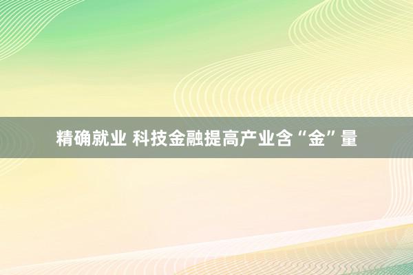 精确就业 科技金融提高产业含“金”量