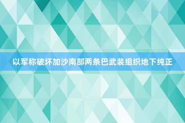 以军称破坏加沙南部两条巴武装组织地下纯正